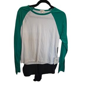Faded Rose Essentials Women XL Green White Raglan Baseball Tee Long Sleeve Shirt